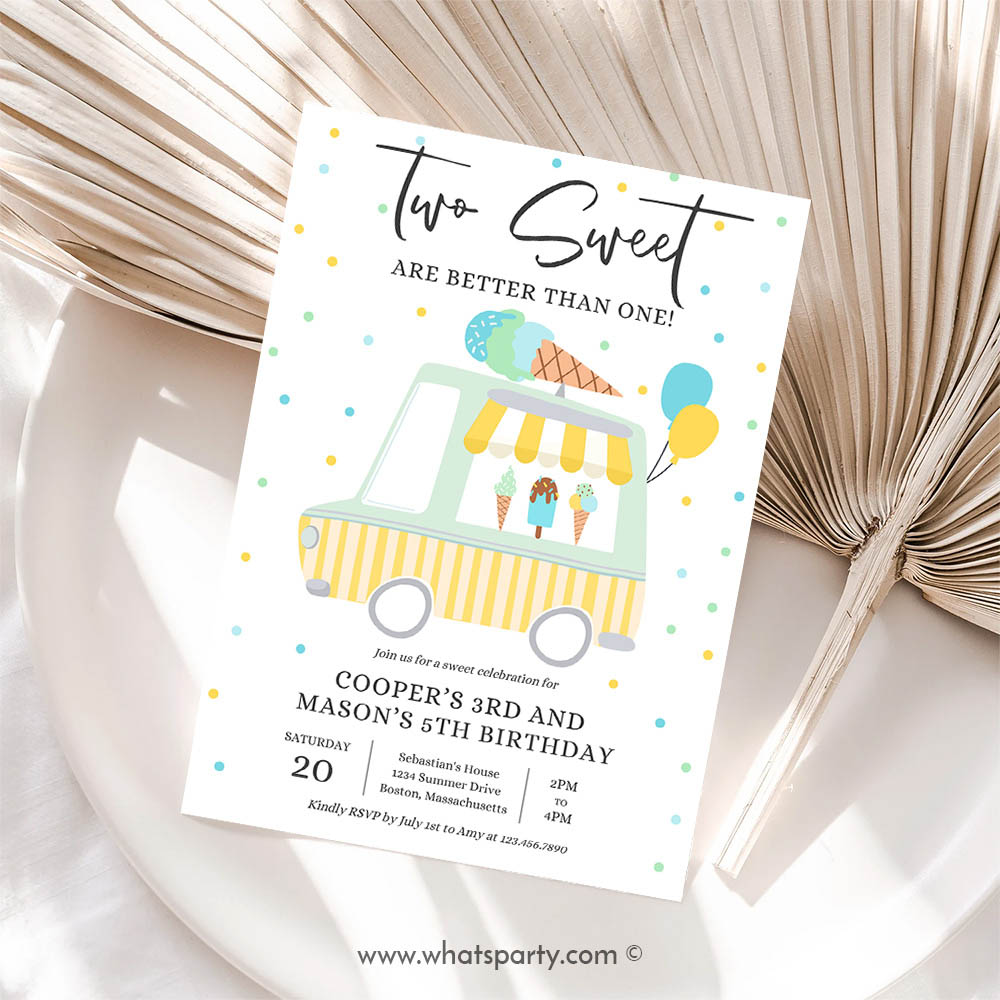 Ice Cream Invitation, Ice Cream Twin Birthday Invitation, Twin Ice Cream Truck Birthday Invitation, Two Scoops Are Better Than One