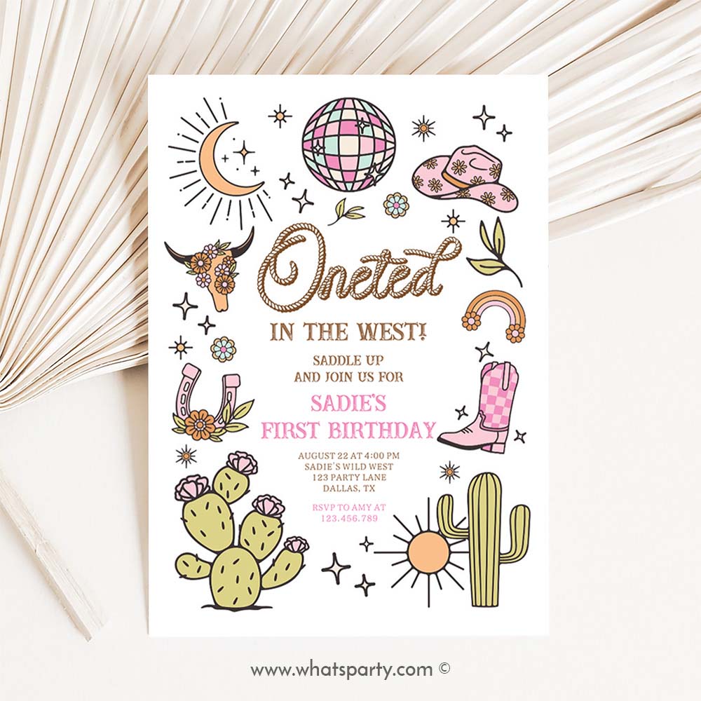 Cowgirl Invitation, Oneted In The West Disco Cowgirl First Birthday Invitation