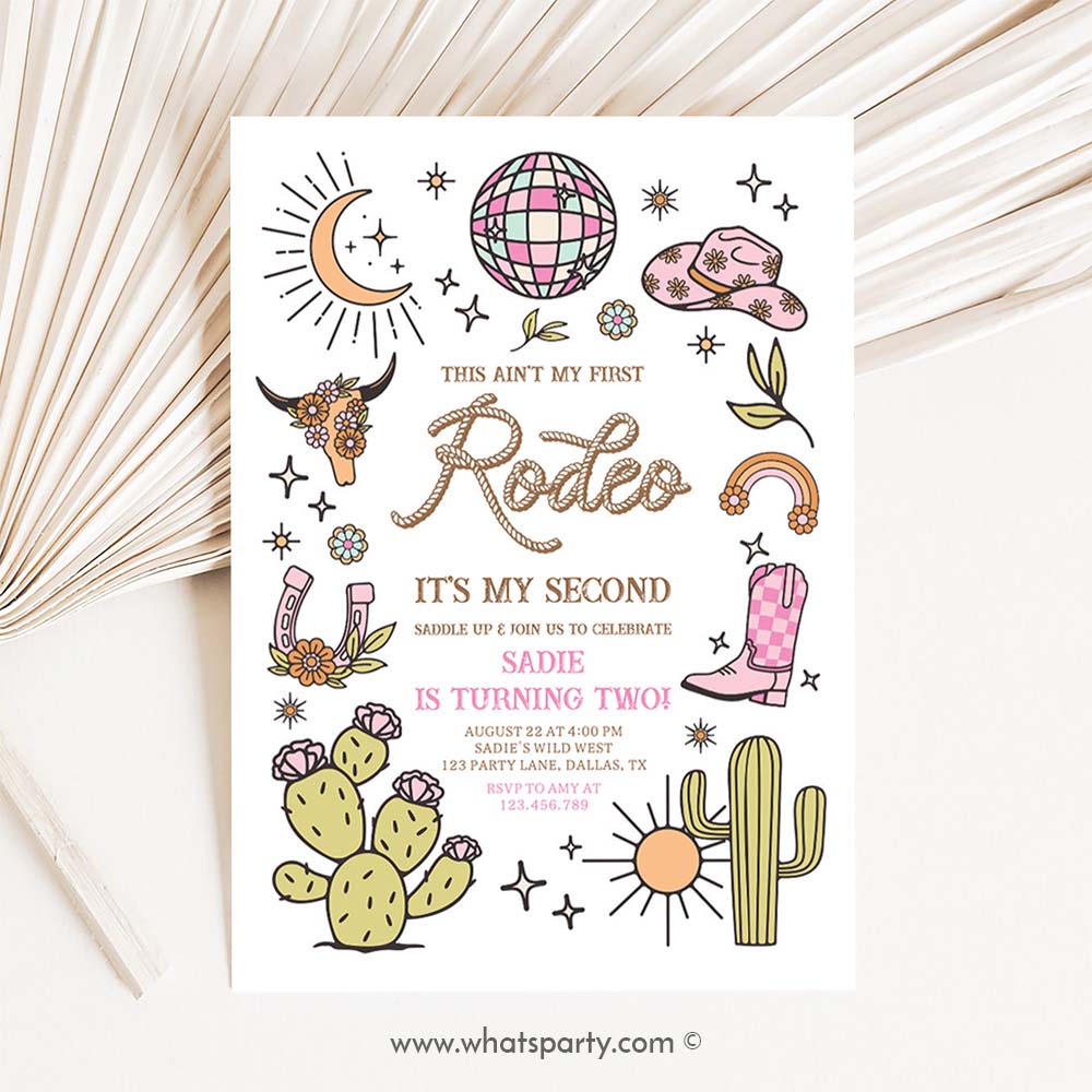 Cowgirl, Rodeo Retro Disco Invitation, Second Rodeo Disco Cowgirl Retro 2nd Birthday Invitation