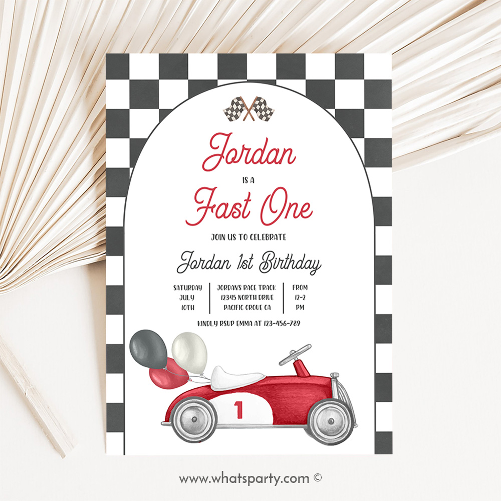 Fast One Birthday Invitation Vintage Car Fast One Birthday Fast One Boy Race Car 1st Birthday Rc1