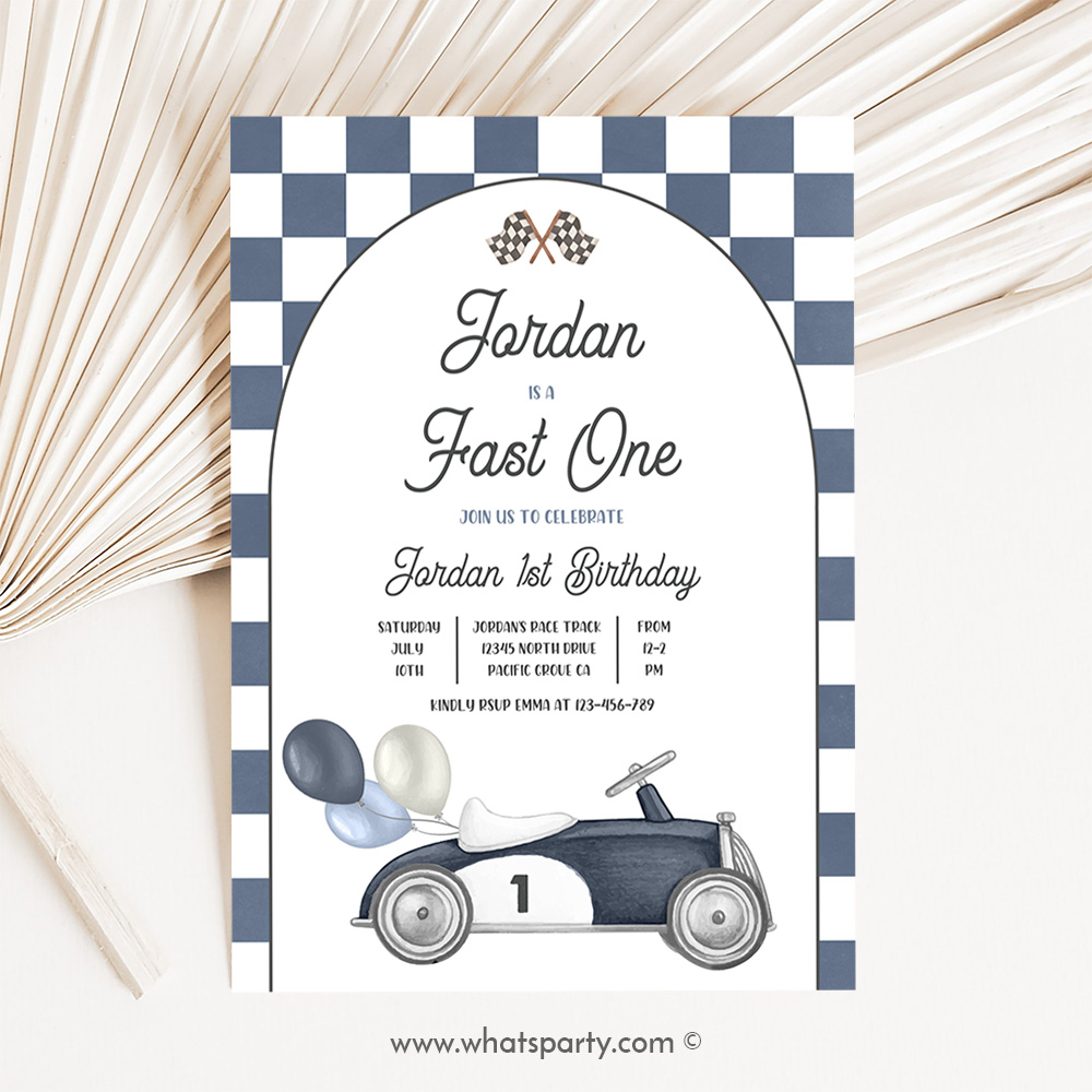 Fast One Birthday Party Invitation Vintage Race Car Fast One Birthday Party Fast One Boy Race Car 1st Birthday Rc2