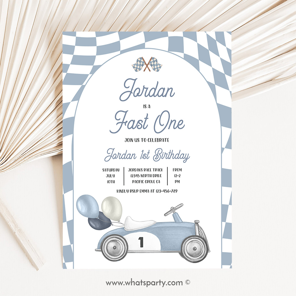 Fast One Birthday Party Invitation Vintage Race Car Fast One Birthday Party Fast One Boy Race Car 1st Birthday Rc3