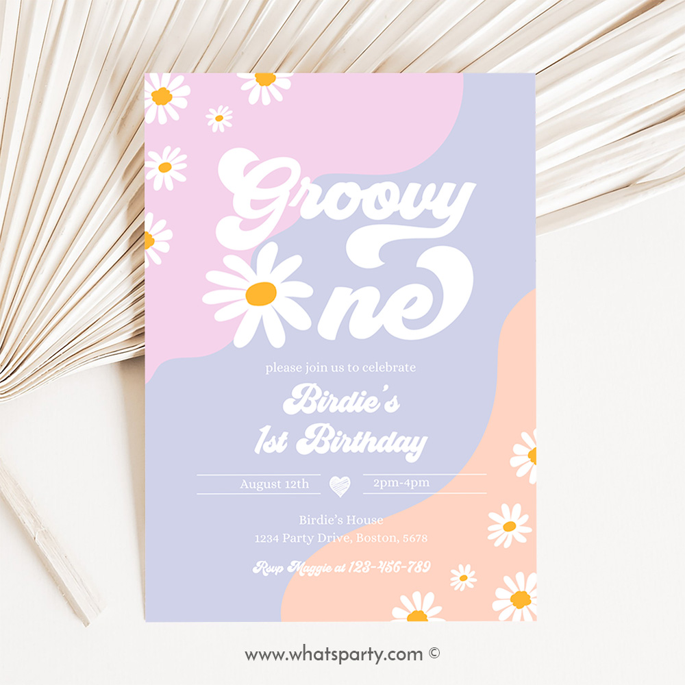 Groovy One 1st Birthday Party Invitation Boho Retro Groovy Hippie Floral 70's Birthday Party Daisy Hippie Party D3