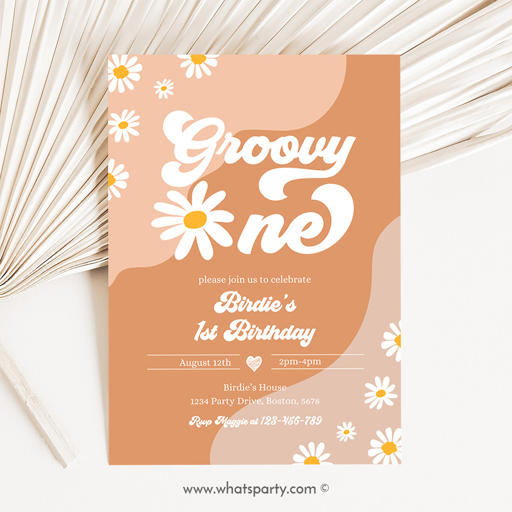 Groovy One 1st Birthday Party Invitation Boho Retro Groovy Hippie Floral 70's Birthday Party Daisy Hippie Party Fr