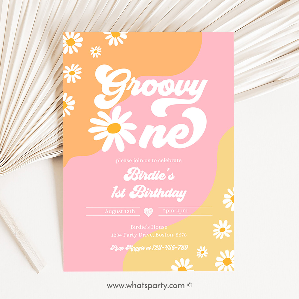 Groovy One 1st Birthday Party Invitation Boho Retro Groovy Hippie Floral 70's Birthday Party Daisy Hippie Party J1