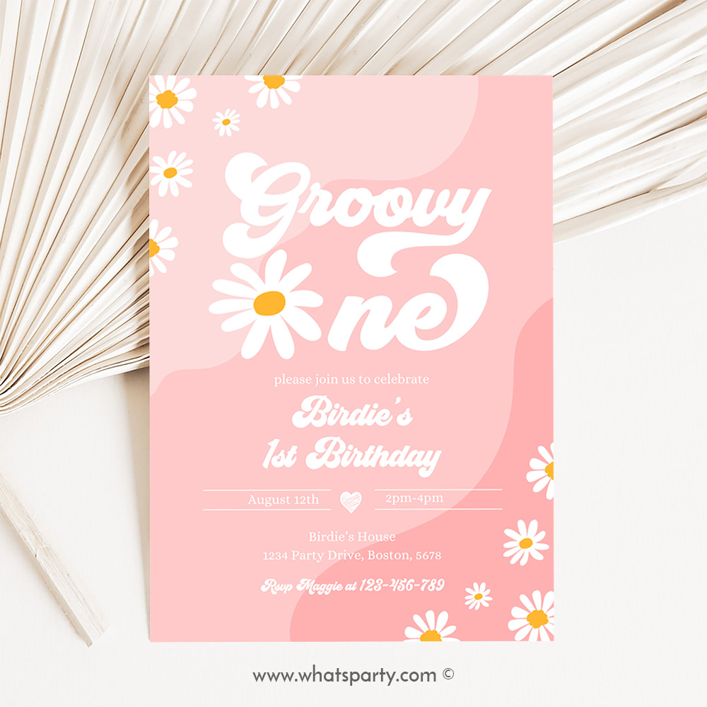 Groovy One 1st Birthday Party Invitation Boho Retro Groovy Hippie Floral 70's Birthday Party Daisy Hippie Party J5