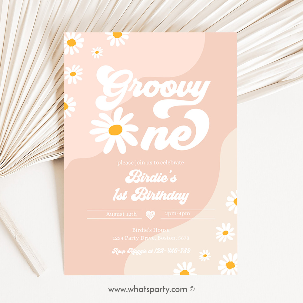 Groovy One 1st Birthday Party Invitation Boho Retro Groovy Hippie Floral 70's Birthday Party Daisy Hippie Party J6