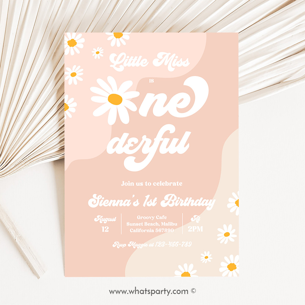 Little Miss Onederful Daisy 1st Birthday Party Invitation Boho Retro Groovy Hippie Floral 70's Birthday Party J6