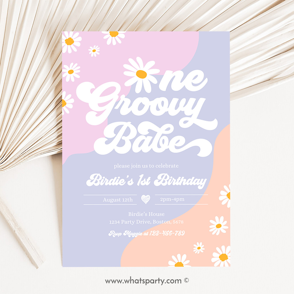 One Groovy Baby 1st Birthday Party Invitation Boho Retro Groovy Hippie Floral 70's Birthday Party Daisy Party D3