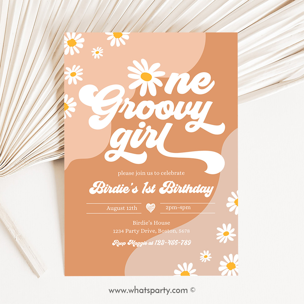 One Groovy Girl 1st Birthday Party Invitation Boho Retro Groovy Hippie Floral 70's Birthday Party Daisy Party Fr