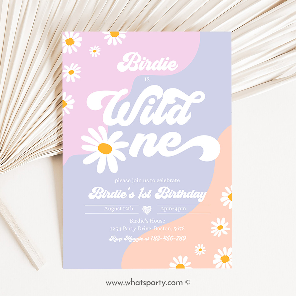 Wild One 1st Birthday Party Invitation Boho Daisy Wild One Party Groovy Hippie Floral 70's Daisy Hippie Party D3